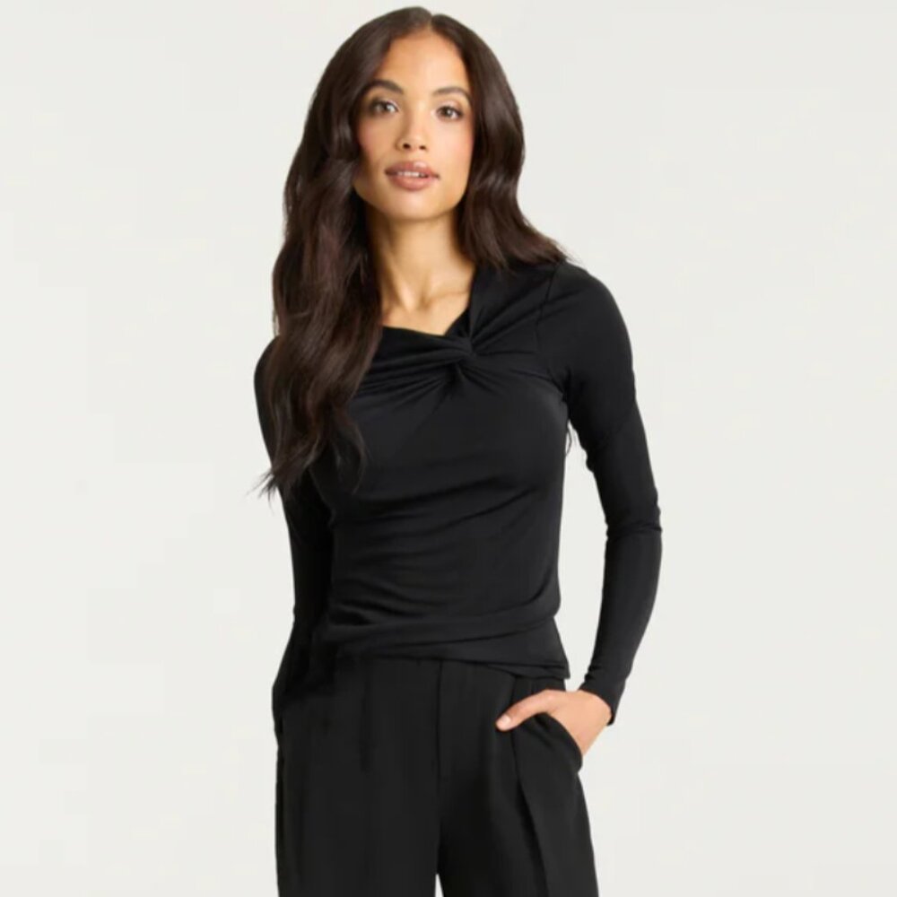 & Other Stories Paris Atelier Black Long Sleeves Blouse Top with Knot Detail